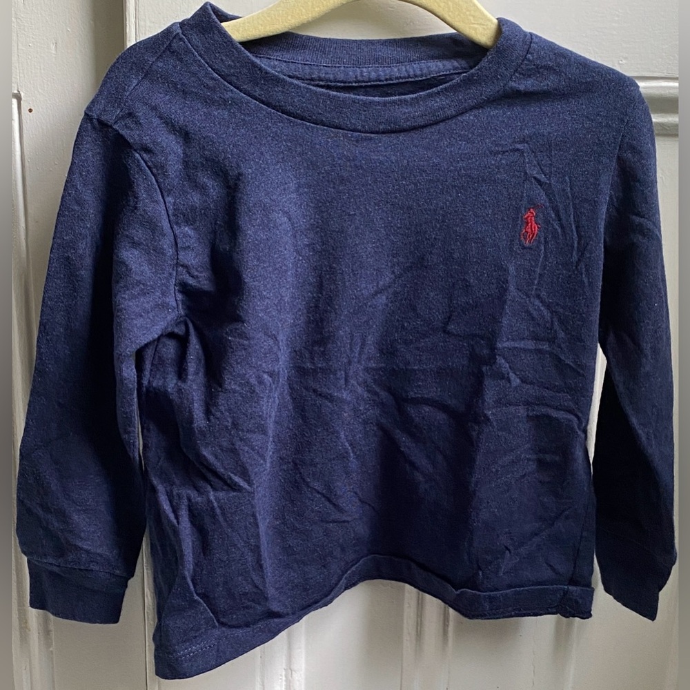 Ralph Lauren Kids Long Sleeve Tee in Navy with Red Logo